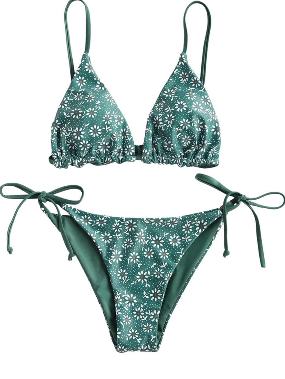 Zaful Green Floral Tie-Side Triangle Bikini